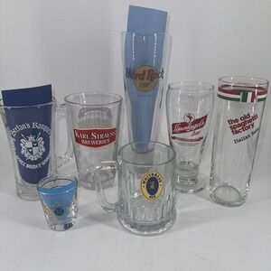 Lot of 7 Beer‎ Liquor Glasses Karl Strauss Hard Rock Whitbread Ale Barware
